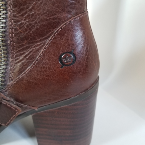 Born Camryn Cinnamon Brown Leather Block Heel "Moto" Style Ankle Boots Size 8 - Picture 2 of 5